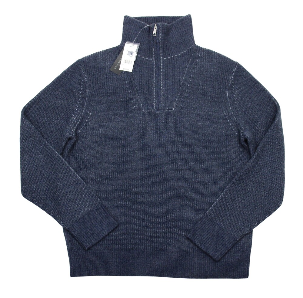 The Mens Store Bloomingdales Sweater Mens S Blue Merino Wool Quarter Zip Mock
